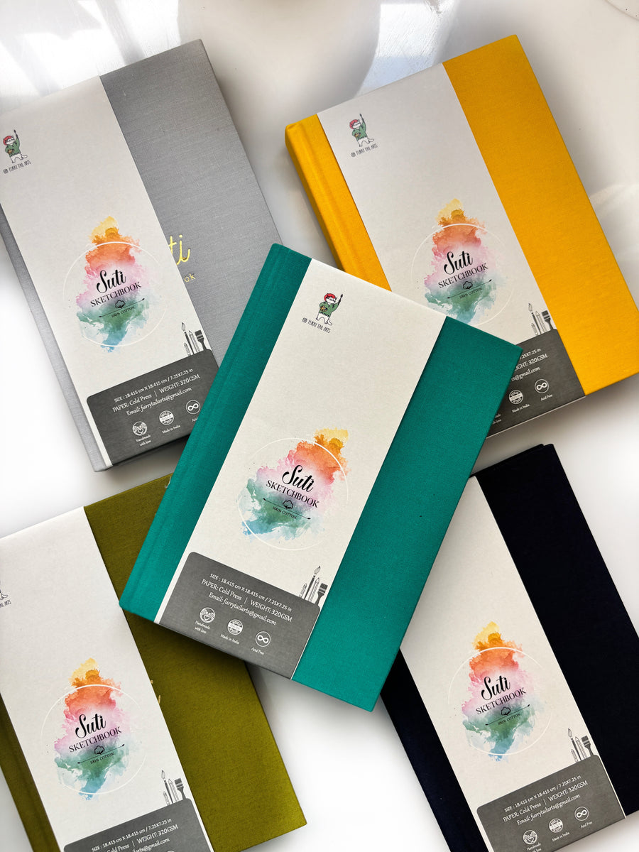 Furry Tail Arts - Suti Hardbound series - 320 GSM - 20 sheets - 100% cotton - Portrait Sketchbook- 5 *7 inch