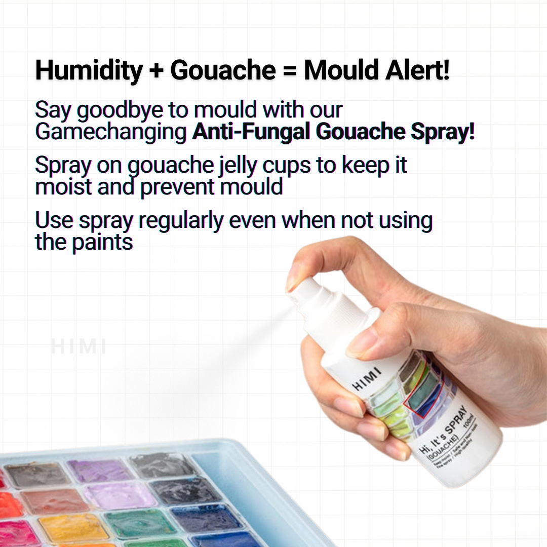 Maintenance tips for gouache jelly cup paints to prevent mould using gouache spray.