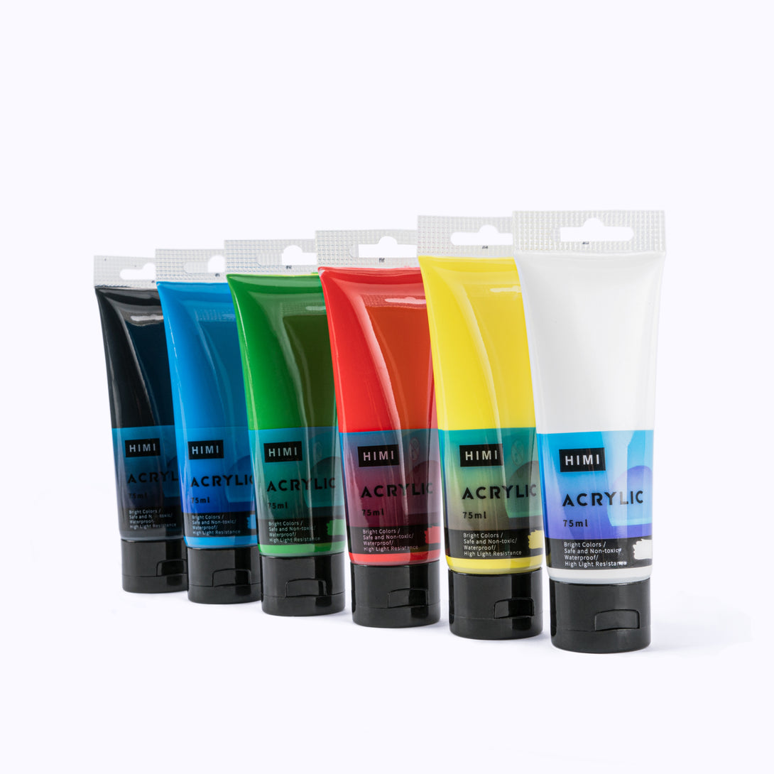 HIMI Acrylic Tube Paint Set - 75ml in 6 colours for artists