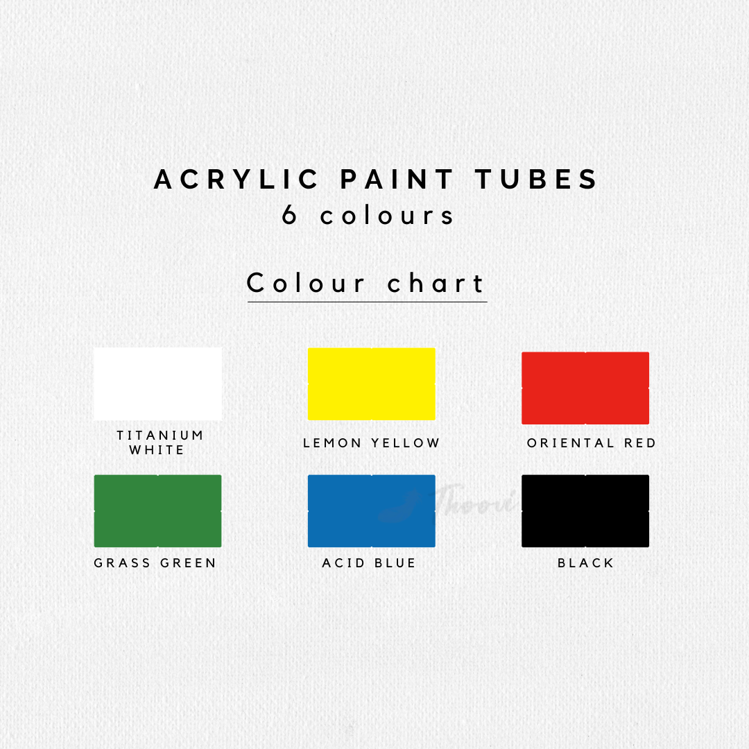 HIMI Acrylic Tube Paint Set - 75ml in 6 colours colour chart