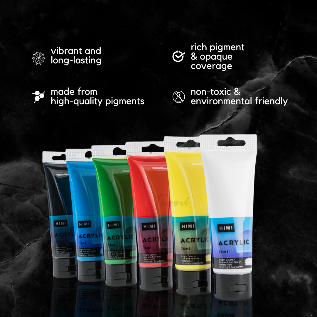 HIMI Acrylic Tube Paint Set - 75ml in 6 colours features 