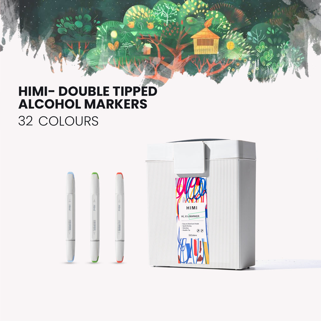 HIMI Dual tip Alcohol Markers set for artists soft and chisel tip 32 colours