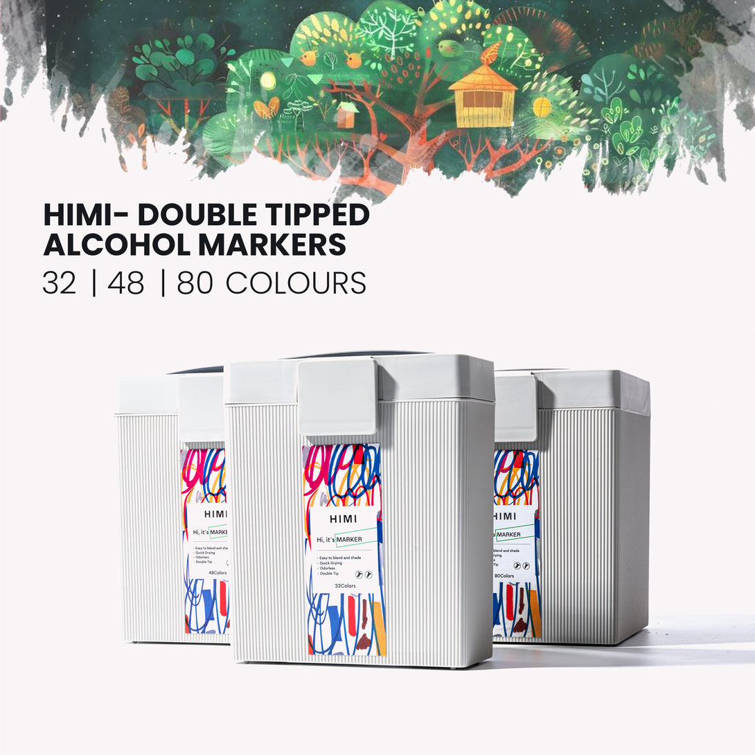 HIMI Dual tip Alcohol Markers set for artists soft and chisel tip in 32,48 and 80 colours