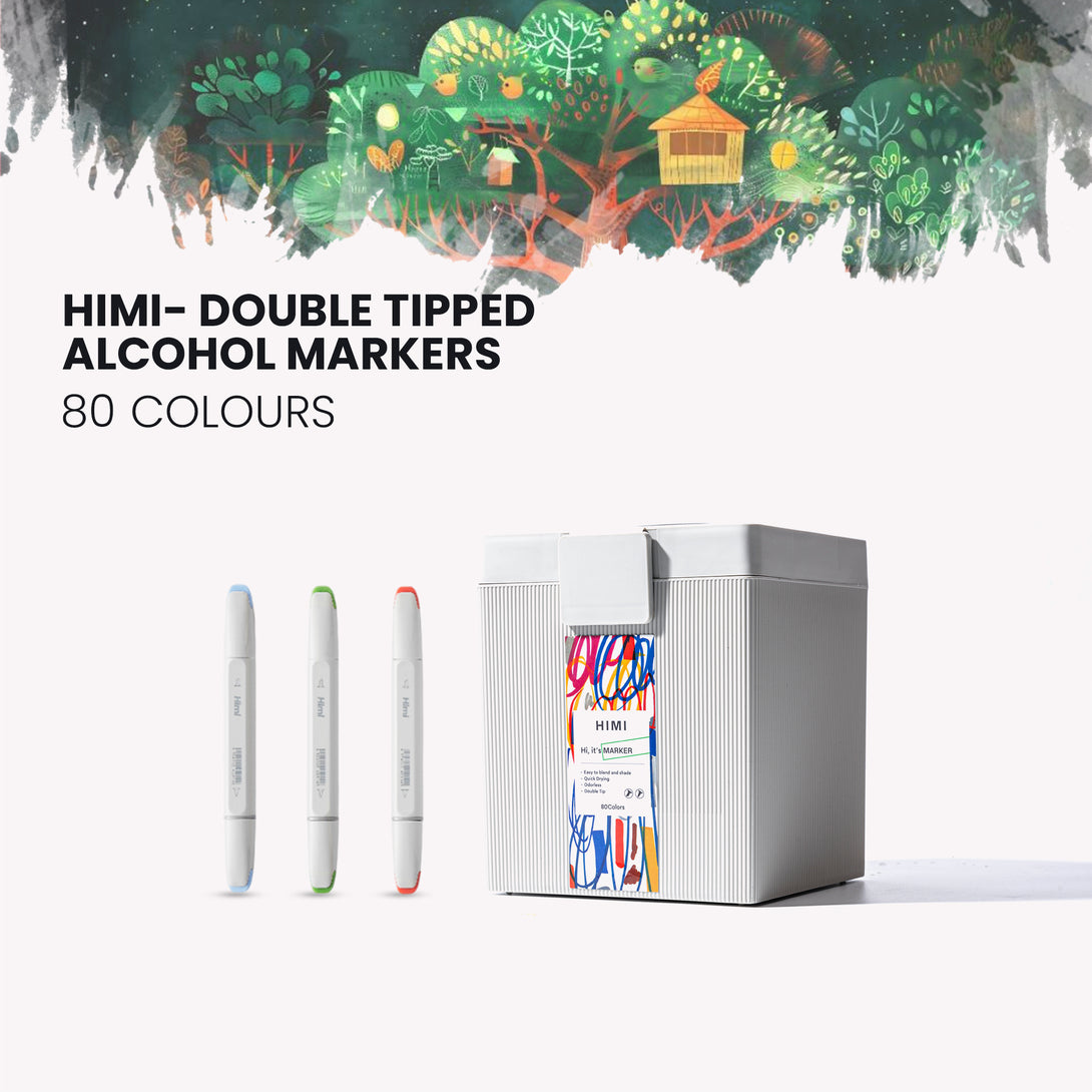 HIMI Dual tip Alcohol Markers set for artists soft and chisel tip in 80 colours