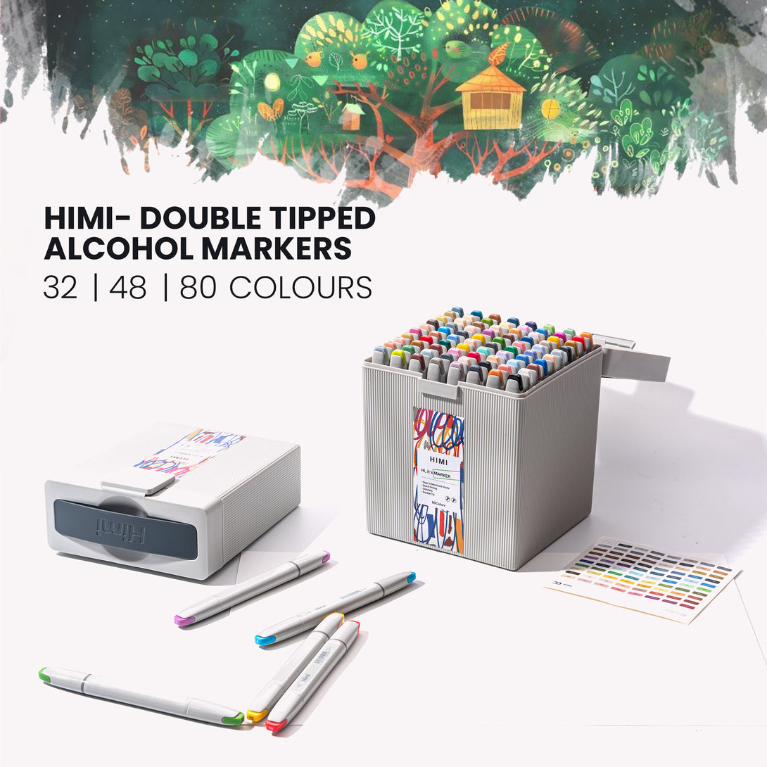 HIMI Dual tip Alcohol Markers set for artists soft and chisel tip in carrying case