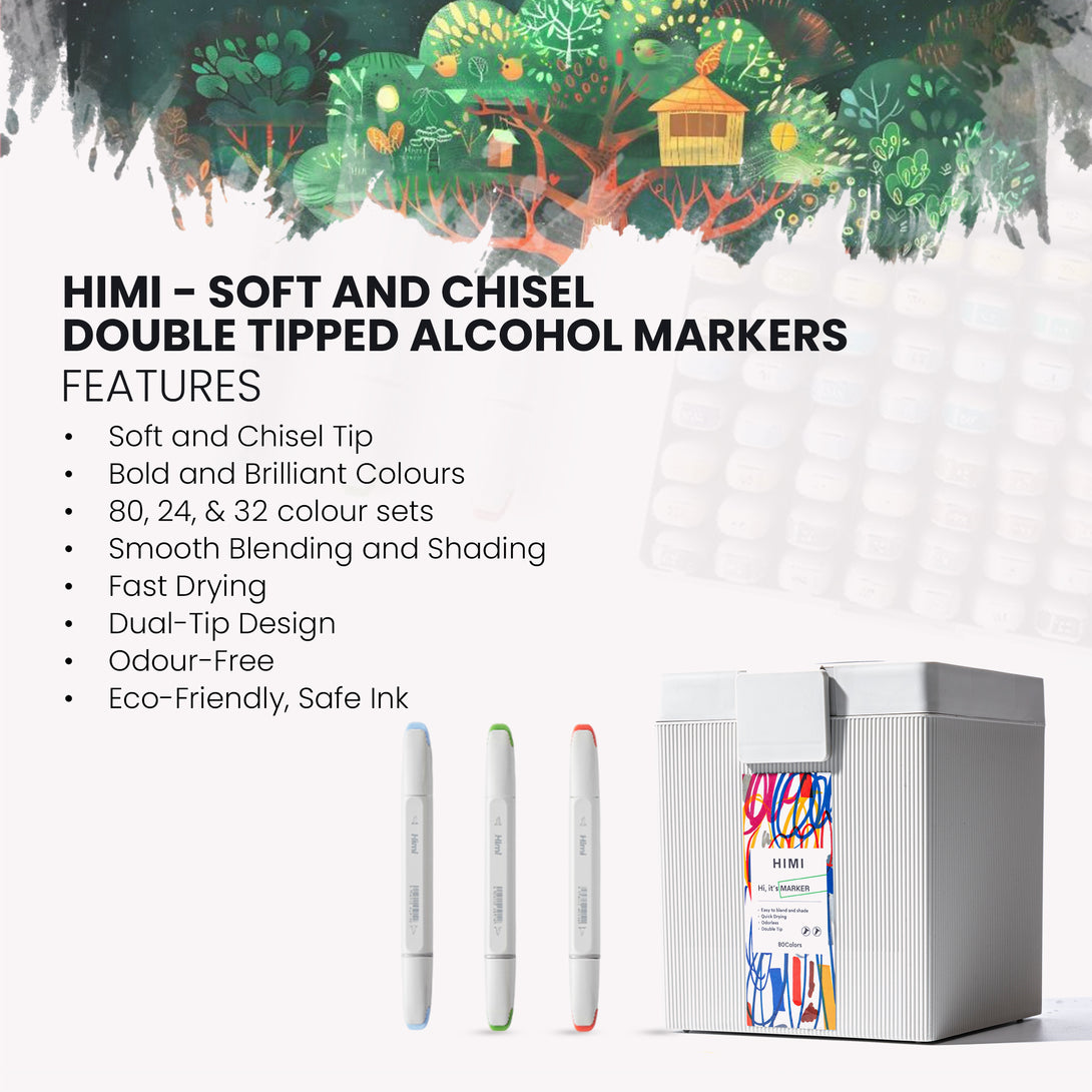 HIMI Dual tip Alcohol Markers set for artists with soft and chisel tip