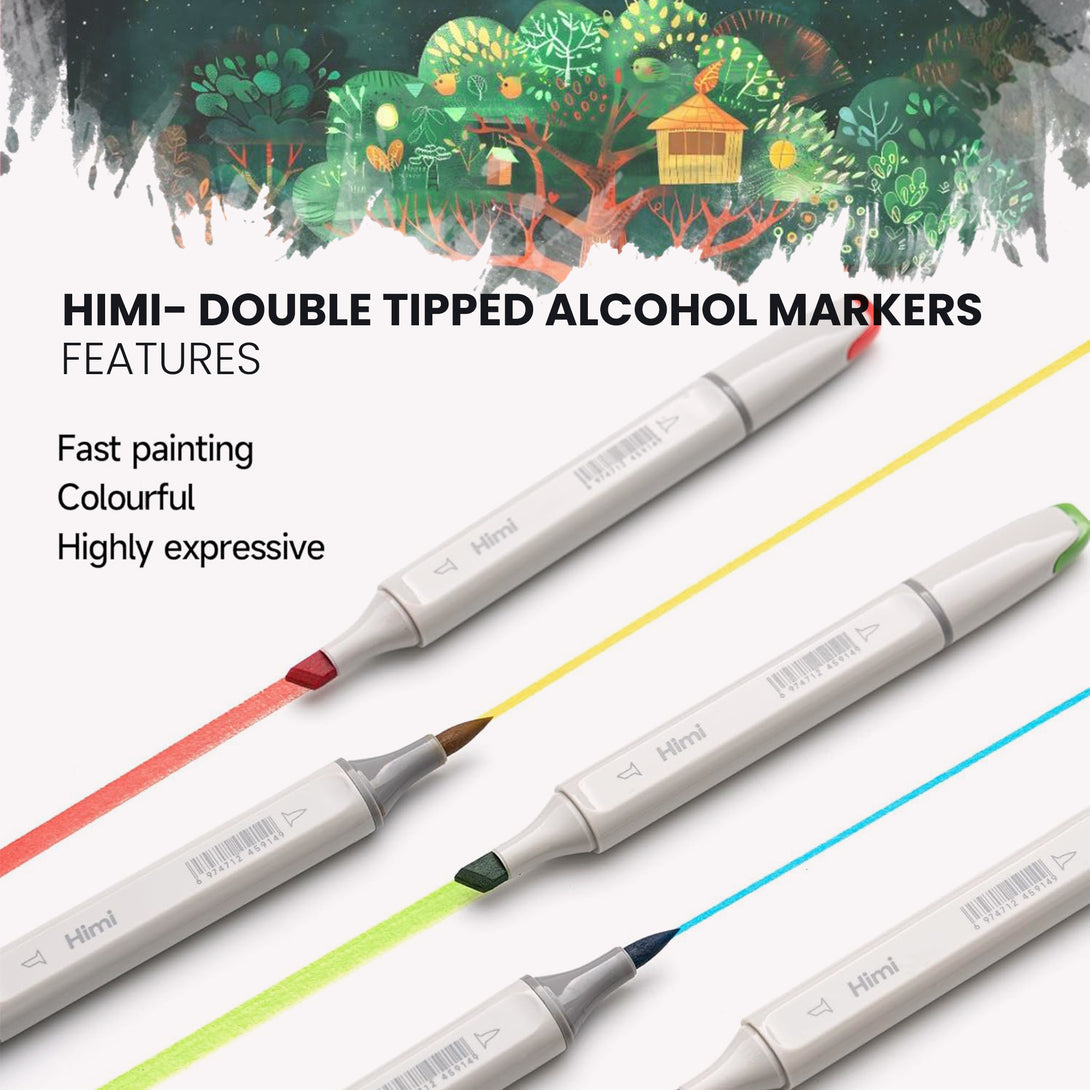 HIMI Dual tip Alcohol Markers set for artists soft and chisel tip strokes