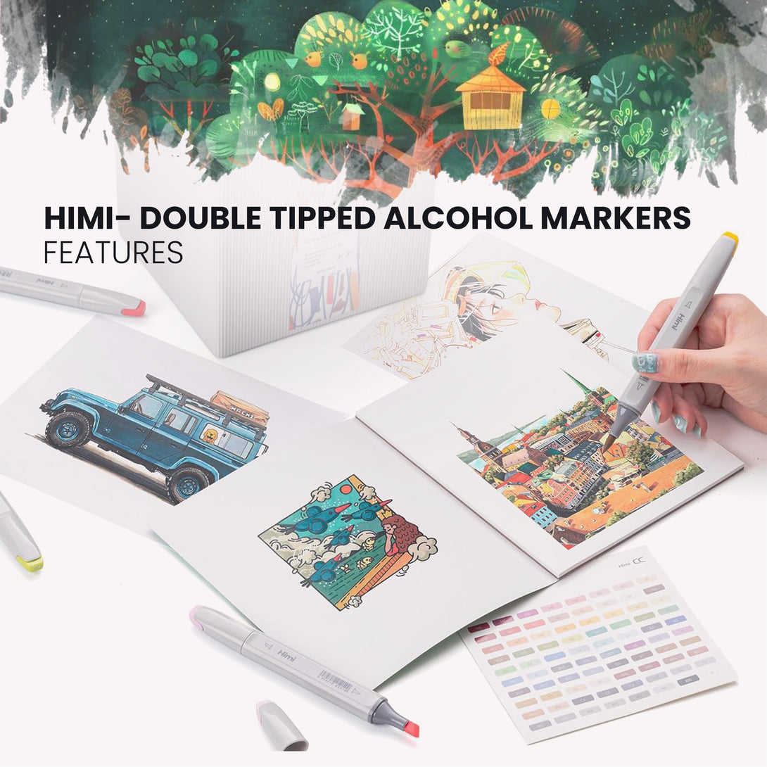 HIMI Dual tip Alcohol Markers set for artists soft and chisel tip colouring