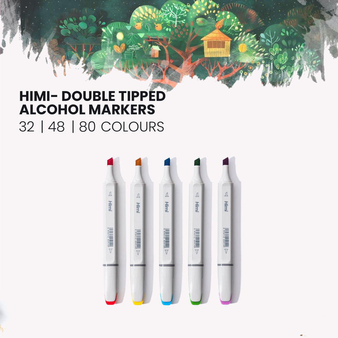 HIMI Dual tip Alcohol Markers for artists in 32,48 and 80 colours Chisel tip