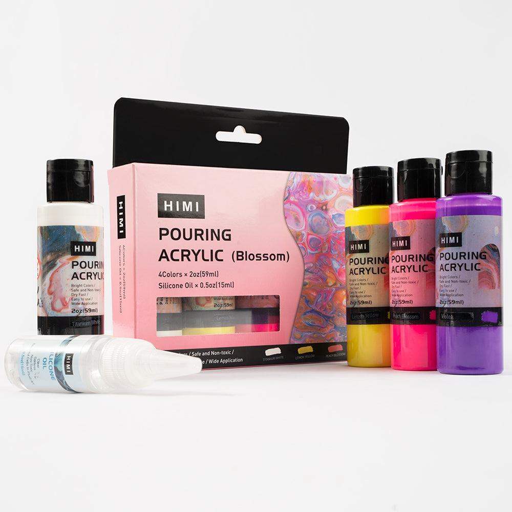 HIMI Fluid Pouring Acrylic Paint Set - 4 Colors, 2oz blossom theme