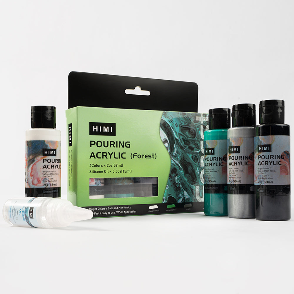 HIMI Fluid Pouring Acrylic Paint Set - 4 Colors, 2oz forest theme