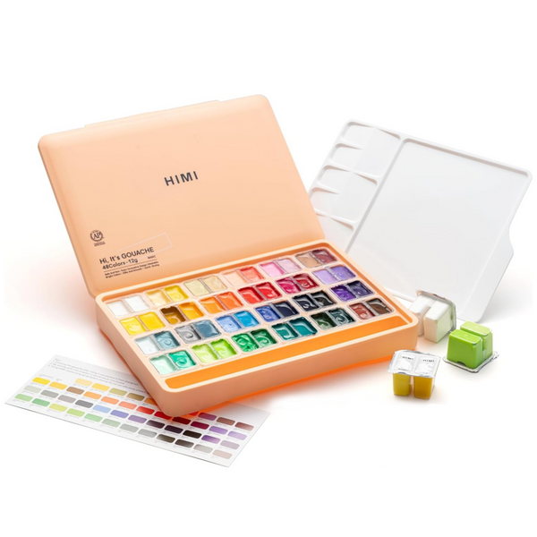 HIMI Twin Cup Jelly Gouache Paint Set, 12g x 48 Colours, Peach Fuzz, available without Brushes