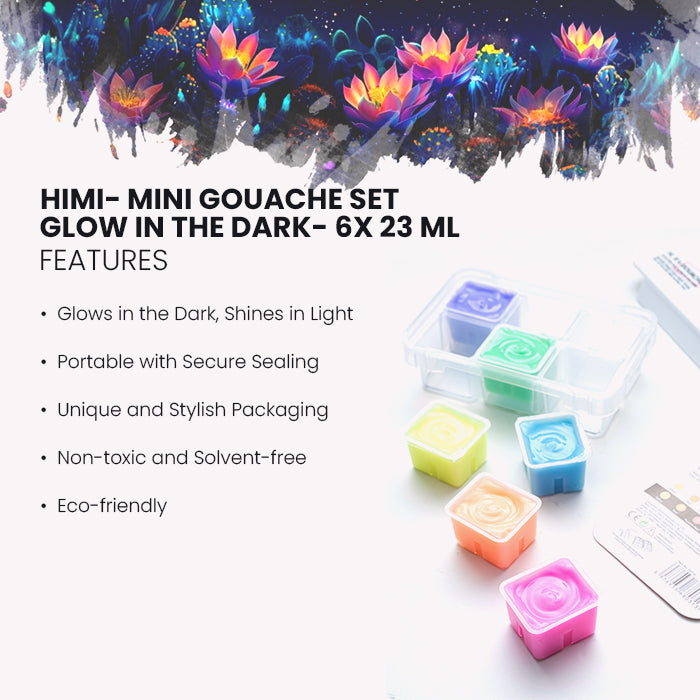 HIMI Mini Gouache Glow in the Dark painting Set, 23ml Jelly Cups, 6 Colours Portable and non toxic