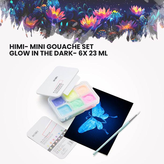 HIMI Mini Gouache Glow in the Dark painting Set, 23ml Jelly Cups, 6 Colours butterfly painting