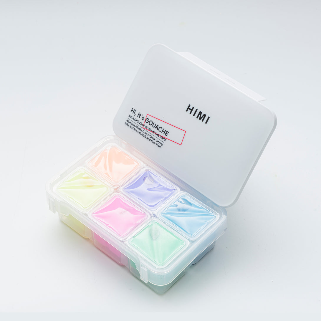 HIMI Mini Gouache Glow in the Dark painting Set, 23ml Jelly Cups, 6 Colours 