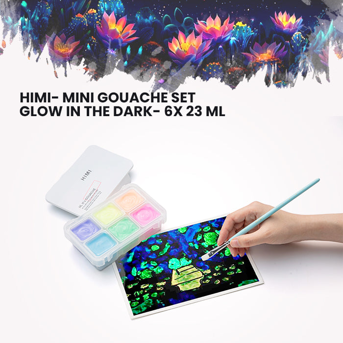 HIMI Mini Gouache Glow in the Dark painting Set, 23ml Jelly Cups, 6 Colours painting