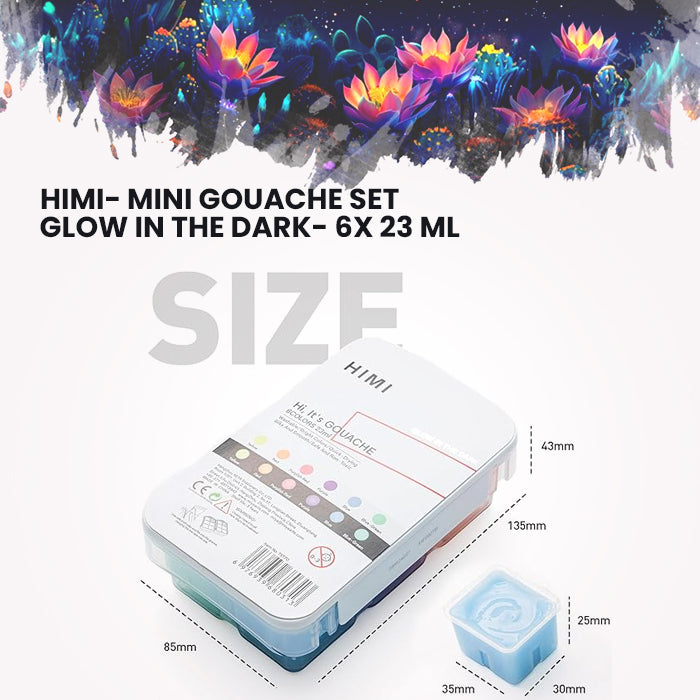 HIMI Mini Gouache Glow in the Dark painting Set, 23ml Jelly Cups, 6 Colours portable case size