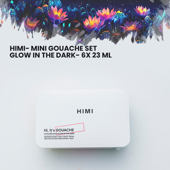 HIMI Mini Gouache Glow in the Dark painting Set, 23ml Jelly Cups, 6 Colours portable case