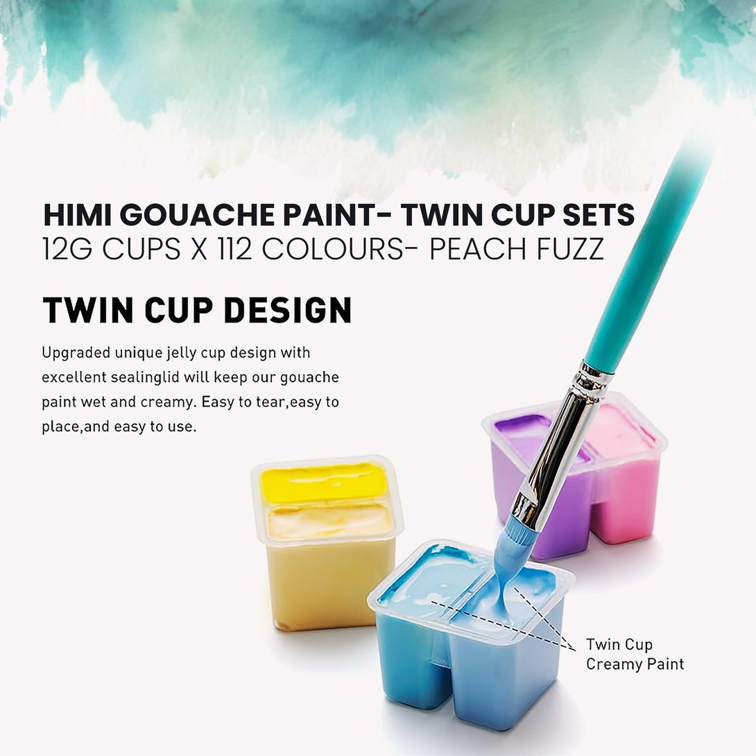 HIMI Twin Cup Jelly Gouache Paint Set, 12g x 112 Colours in 2 colour cases Ice Blue and Peach fuzz for artists - design