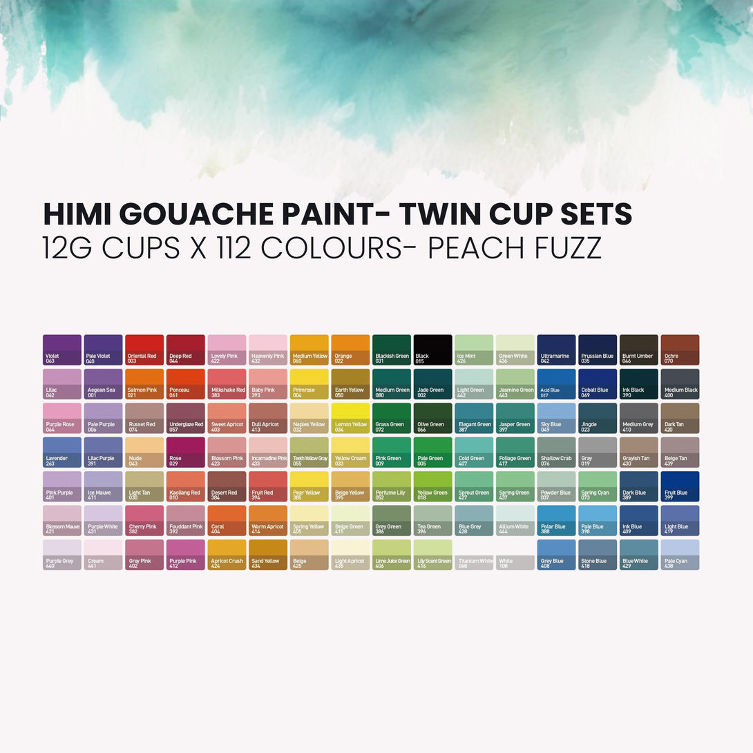 HIMI Twin Cup Jelly Gouache Paint Set, 12g x 112 Colours in Peach fuzz for artists colour chart