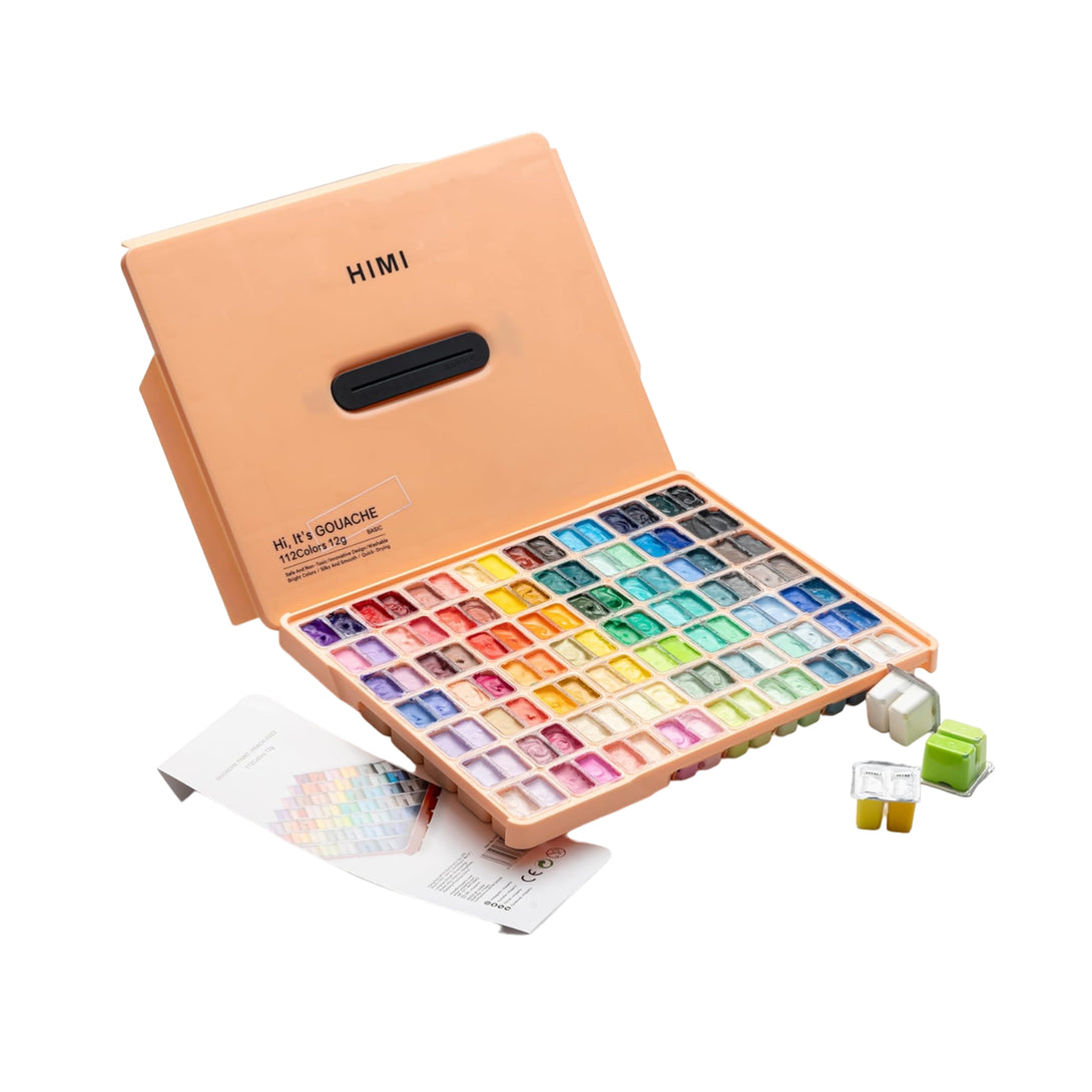 HIMI Twin Cup Jelly Gouache Paint Set, 12g x 112 Colours in Peach fuzz colour case for artists