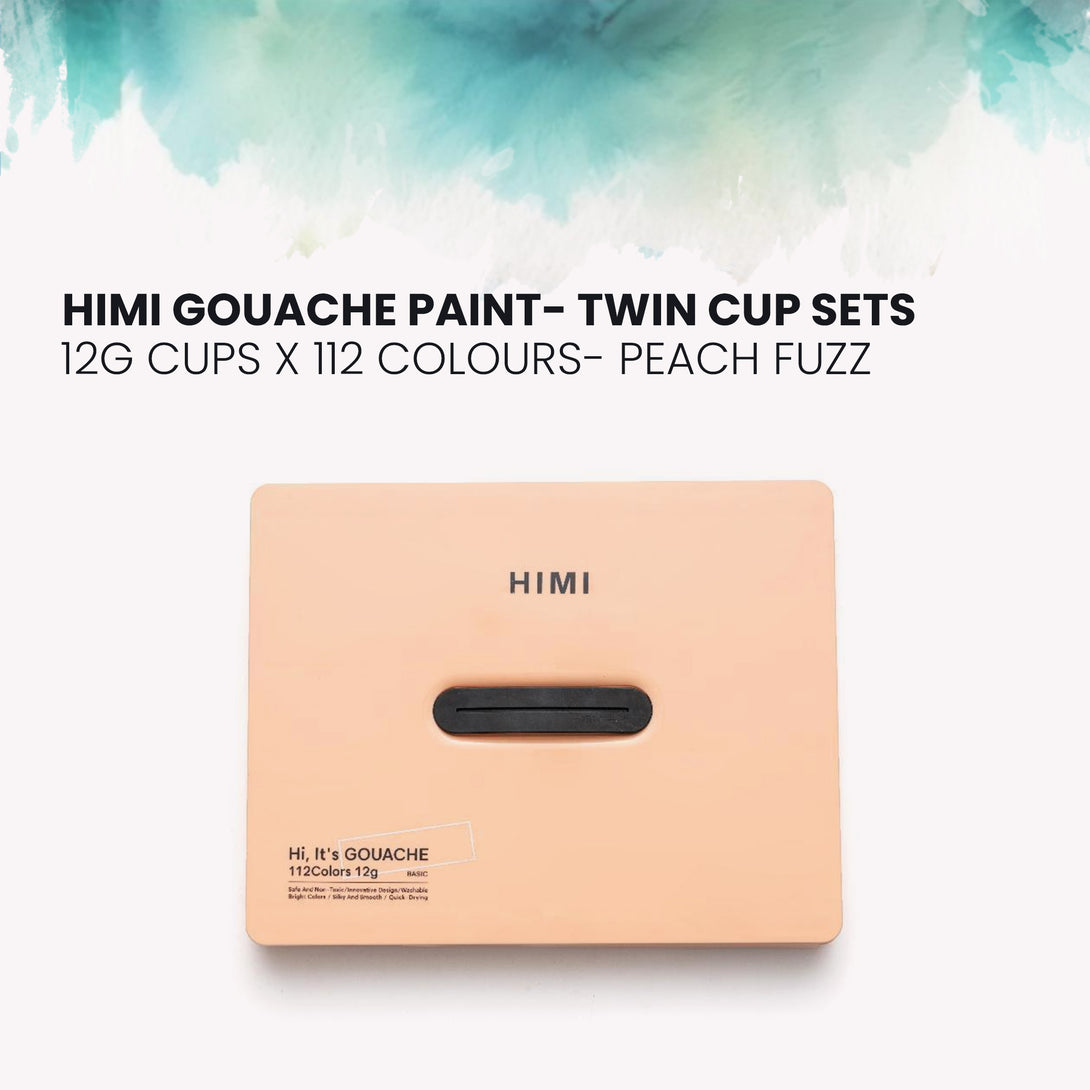 HIMI Twin Cup Jelly Gouache Paint Set, 12g x 112 Colours in Peach fuzz case with handle for artists