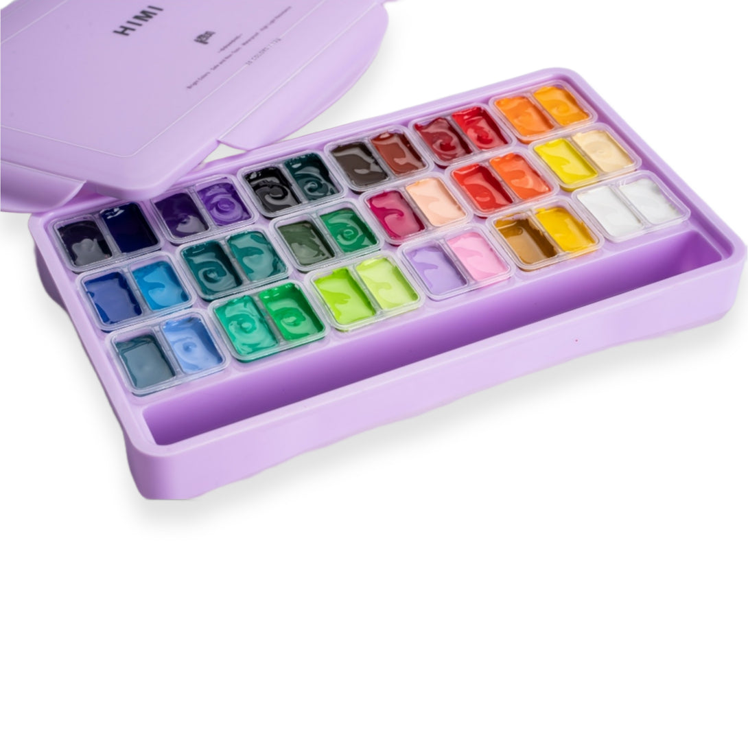 HIMI Twin Cup Jelly Gouache Paint Set, 12g x 36 Colours without brushes Purple case for artist