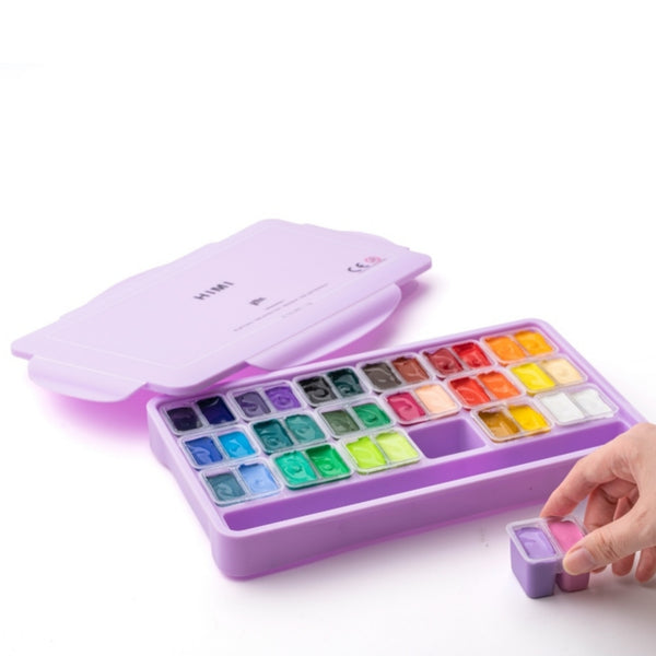 HIMI Twin Cup Jelly Gouache Paint Set, 12g x 36 Colours without brushes in Purple case for artists