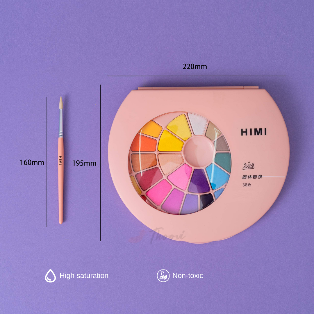 HIMI Student Edition Watercolour for kids - 38 Colors in pink case with size and non-toxic