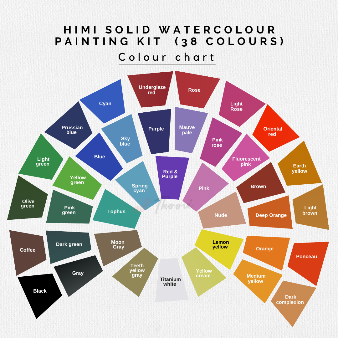 HIMI Student Edition Watercolour for kids - 38 Colors colour chart