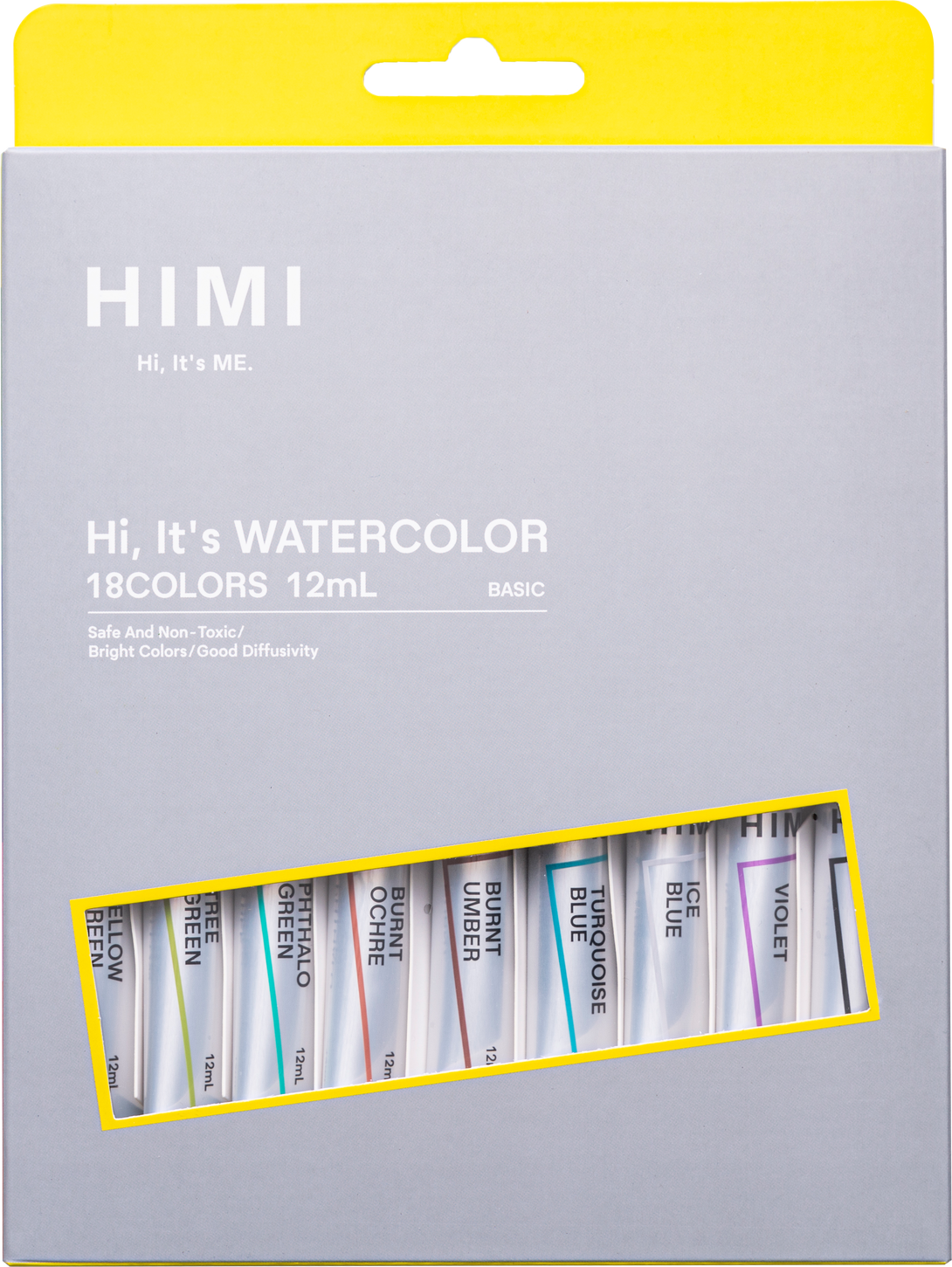 HIMI Watercolour Tube Set 12 ml, in 18 vibrant colours for watercolour painting 