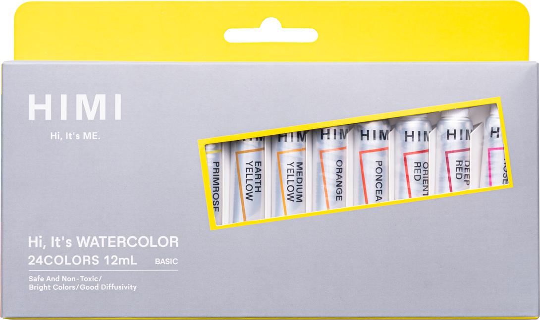 HIMI Watercolour Tube Set 12 ml, in 24 vibrant colours for watercolour painting