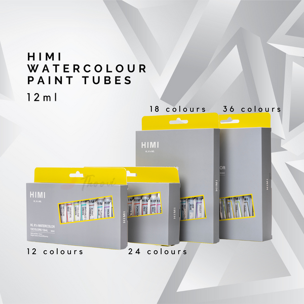 HIMI Watercolour Tube Set 12 ml, vibrant colours for watercolour painting