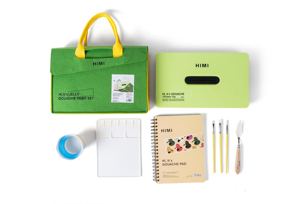 HIMI - Gouache Paint Go Pack Set- Contains Twin cup Gouache Paint - 12 g x 72 colours + Accessories (6 Pcs)