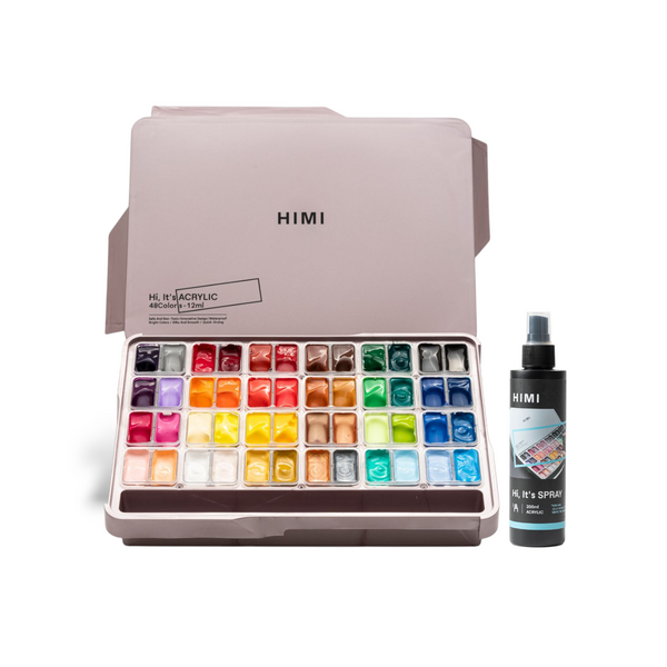 HIMI Acrylic Paint Twin Cup Set 12 G x 48 Colours with Acrylic Spray