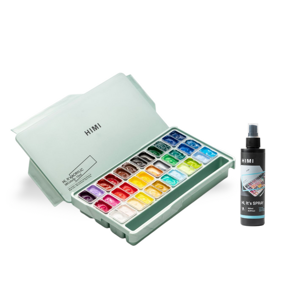 HIMI Acrylic Paint Twin Cup Set 12 G x 36 Colours with Acrylic Spray