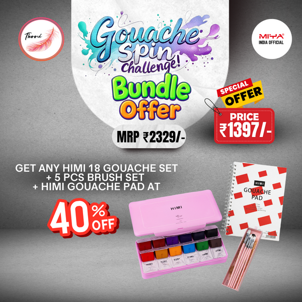 Combo Deal: 40% off on HIMI 18 Gouache set + 5 Pcs Brush set + Gouache Pad for just ₹1397