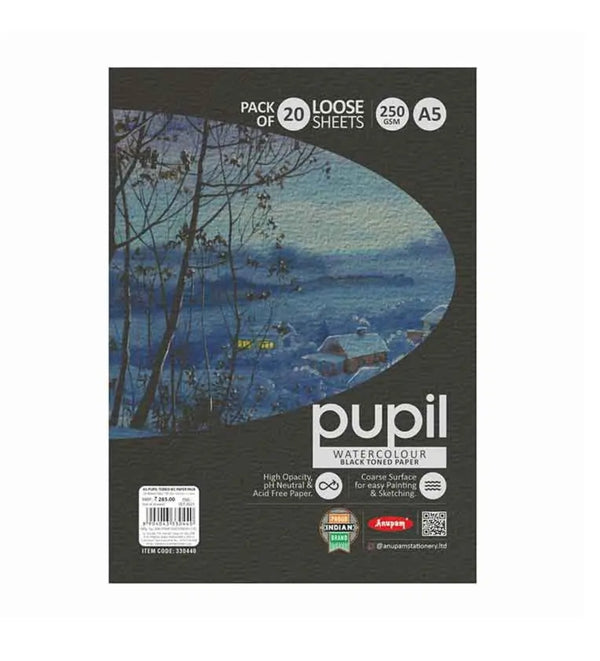 Anupam - Pupil Black Toned Watercolour paper Loose sheets - 250 GSM