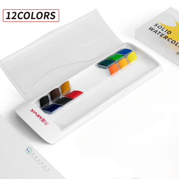 HIMI - Rhombus Solid Watercolour Paint Set - 12 Colours - White (Without Brush, Pencil & Swatch Card)