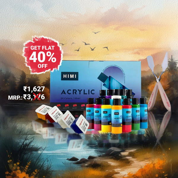 Combo offer: HIMI Acrylic PAINT BOTTLE SET, 24 x 60 ML + 2 Palette Knives &amp; GET 1 set of 4 x 30 ML Jelly cups FREE