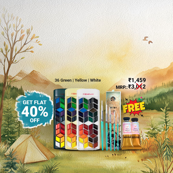 Combo offer:Buy HIMI Watercolour Rhombus Set- 36 + HIMI 5 pcs Round Brush set at 40% discount & get 2 Thoovi watercolour tubes of your choice free