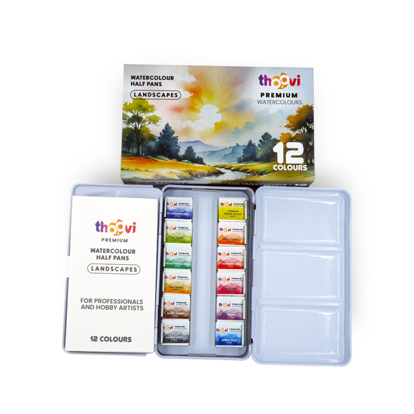 Thoovi - Premium Watercolours - 12 Colours - Half Pan Set - Landscapes