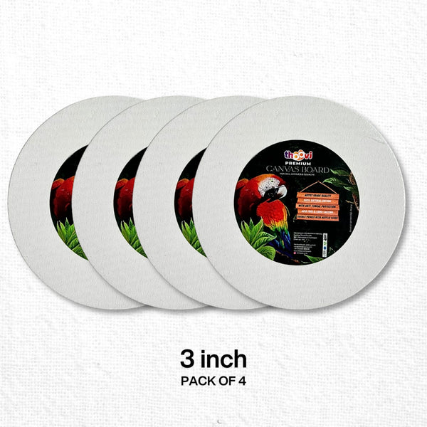 Thoovi - Premium - White Round Canvas Panel for Painting I Suitable for Acrylic Paints, Oil Paints & Gouache Paints - 3 inch (Pack of 4)