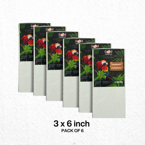 Thoovi - Premium - White Canvas Board for Painting | Suitable for Acrylic Paints, Oil Paints & Gouache Paints - 3 x 6 inch  (Pack of 6) (Ideal For Bookmark)