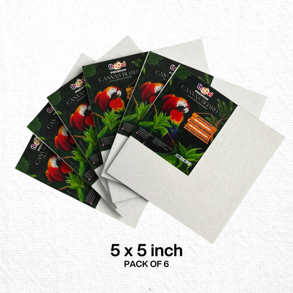 Thoovi - Premium - White Canvas Board for Painting | Suitable for Acrylic Paints, Oil Paints & Gouache Paints - 5 x 5 inch  (Pack of 6)