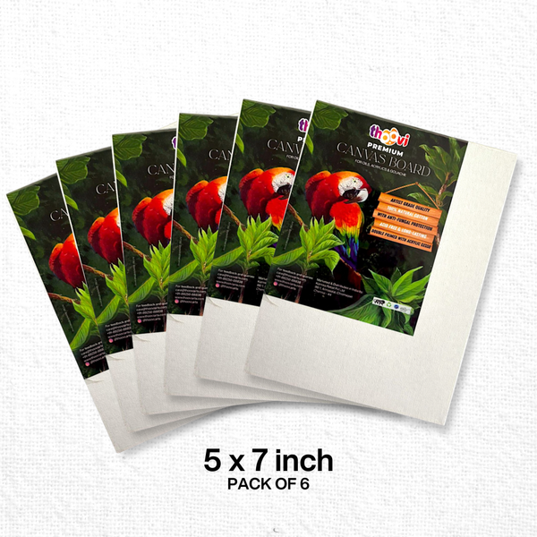 Thoovi - Premium - White Canvas Board for Painting | Suitable for Acrylic Paints, Oil Paints & Gouache Paints - 5 x 7 inch  (Pack of 6)
