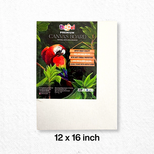Thoovi - Premium - White Canvas Board for Painting | Suitable for Acrylic Paints, Oil Paints & Gouache Paints - 12 x 16 inch (Single or Pack of 2)