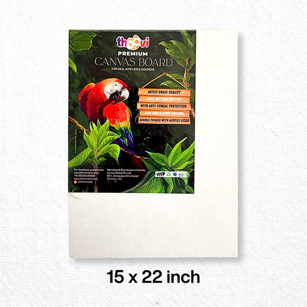 Thoovi - Premium - White Canvas Board for Painting | Suitable for Acrylic Paints, Oil Paints & Gouache Paints - 15 x 22 inch  (Single pc)