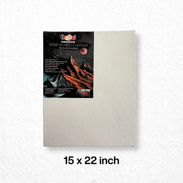 Thoovi - Premium - White Stretched Canvas for Painting | Suitable for Acrylic Paints, Oil Paints & Gouache Paints - 15 x 22 inch  (Single pc)