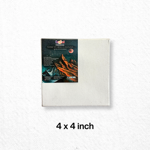 Thoovi - Premium - White Stretched Canvas for Painting I Suitable for Acrylic Paints, Oil Paints & Gouache Paints - 4 x 4 inch (Single or Pack of 2)